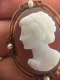 Victorian Agate Hard Stone Cameo Pin with Pearls (#J332)
