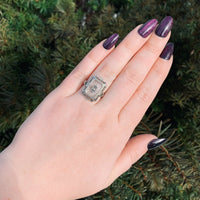 14k Gold Filigree Genuine Natural Rock Crystal Diamond Ring Size 8.75 (#J6498)