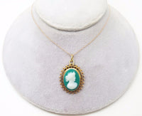 14K Gold Green Genuine Natural Cameo Pendant (#J3372)