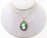 14K Gold Green Genuine Natural Cameo Pendant (#J3372)
