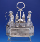 English Georgian Sterling Silver Cruet Set 7pc w/ Stand Pierced Footed (#6997)