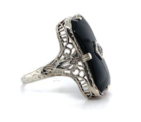 14k White Gold Custom Cut Genuine Natural Black Onyx Filigree Ring (#J5822)
