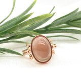 14k Rose Gold 7.22 Carat Oval Cabochon Cut Oregon Genuine Sunstone Ring (#J7536)