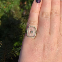 14k Gold Filigree Genuine Natural Rock Crystal Diamond Ring Size 4.25 (#J6497)