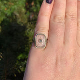 14k Gold Filigree Genuine Natural Rock Crystal Diamond Ring Size 4.25 (#J6497)