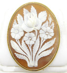 Gold-Filled Carved Floral Genuine Natural Shell Cameo Pin / Pendant (#J4259)