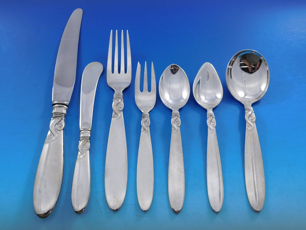 Dolphin by Frigast Denmark Sterling Silver Flatware Service 12 Set 84 pcs Dinner
