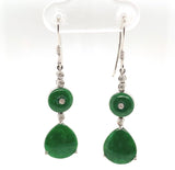 Pair of 18k White Gold GIA A Jadeite Jade Drop Earrings with Diamonds (#J6526)
