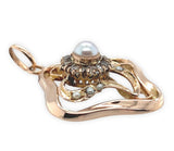 Victorian 12k Rose Gold Floral Pendant w/Pearl, Seed Pearls, Glass Stones #J7530