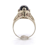 14k Gold Filigree Ring with 7.70 Carat Cabochon Genuine Natural Garnet (#J6459)