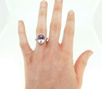 14k Gold Oval 6.95ct Genuine Natural Kunzite Ring with Diamond Halo (#J4453)