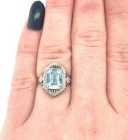 10k Tri-Color Gold 3.28ct Genuine Natural Aquamarine Filigree Ring (#J5336)
