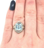 10k Tri-Color Gold 3.28ct Genuine Natural Aquamarine Filigree Ring (#J5336)