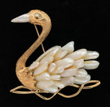 14k Yellow Gold Swan Brooch Pin with Freshwater River Pearls Jewelry (#J6236)