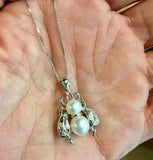 14k White Gold Pearl and Diamond Bee Fly Pendant (#J5206)