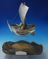 Japanese .950 Silver Sculpture Ship w/ Sail Faux Gold Barrels Wood Base (#5366)