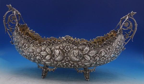 Repousse European 900 Silver Wine Boat Bowl Fabulous detailing Huge  (#6526)
