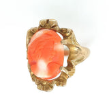 10k Yellow Gold Victorian Genuine Natural Coral Cameo Ring Size 6.5 (#J6299)