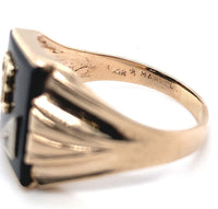 10k Yellow Gold Genuine Natural Onyx and Diamond Men's Ring Initial "L" (#J6129)