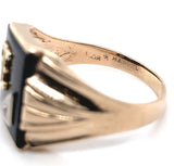 10k Yellow Gold Genuine Natural Onyx and Diamond Men's Ring Initial "L" (#J6129)