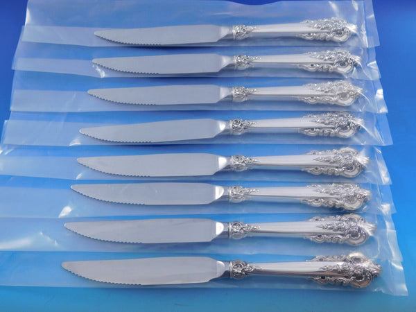 Grande Baroque Wallace Sterling Silver Steak Knife Set 8 Custom 9 1/4" Serrated