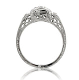 Art Deco 18k White Gold .23ct Genuine Natural Diamond Filigree Ring (#J6750)