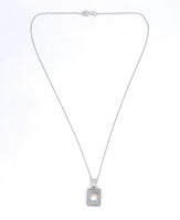 14k White Gold Rainbow Genuine Natural Moonstone Teal Sapphire Pendant (#J6260)