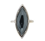 10k White Gold Marquise Navette Genuine Natural Hematite Ring Size 6.25 (#J6286)