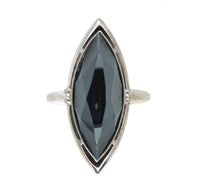 10k White Gold Marquise Navette Genuine Natural Hematite Ring Size 6.25 (#J6286)