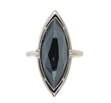 10k White Gold Marquise Navette Genuine Natural Hematite Ring Size 6.25 (#J6286)