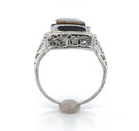 18k White Gold Filigree Genuine Natural Hard Stone Agate Cameo Ring (#J6215)