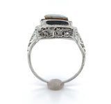 18k White Gold Filigree Genuine Natural Hard Stone Agate Cameo Ring (#J6215)