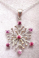 14k Gold Pink Genuine Natural Sapphire Snowflake Pendant (#J229)