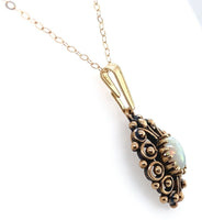 14k Gold Oval Genuine Natural Opal Pendant with Pierced Scrollwork (#J6226)