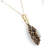 14k Gold Oval Genuine Natural Opal Pendant with Pierced Scrollwork (#J6226)