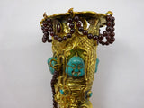 Asian Silver Gilt Tussie Mussie Posey Posy Holder w/ Garnets Turquoise (#J1244)