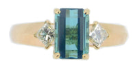 14k Gold 1.64ct Blue-Green Genuine Natural Tourmaline and Diamond Ring (#J4056)