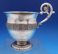 French Sterling Silver Cup and Saucer 2pc GW Winged Cherub Applied Border #8422