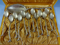 German 800 Silver Ice Cream Set Circa 1884 GW Vermeil In Fitted Box Leaf Branch