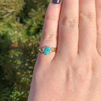 10k Rose Gold Victorian Genuine Natural Turquoise and Diamond Ring 5.5 (#J6569)