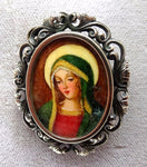 Italian .800 Silver Pin / Pendant with Madonnna (Mary) (#J3504)