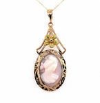 9k Rose Yellow Gold Genuine Natural Coral/Shell Cameo Pendant Necklace (#J5784)