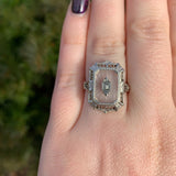 14k Gold Filigree Genuine Natural Rock Crystal Diamond Ring Size 8.75 (#J6498)