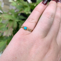 10k Yellow Gold Small VIctorian Genuine Natural Turquoise Ring Jewelry (#J6280)
