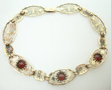 10k Yellow Gold Filigree Bracelet with Three Genuine Natural Garnets (#J2775)