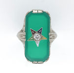 14k Gold Filigree Genuine Natural Green Onyx / Chrysoprase Diamond Ring (#J6213)