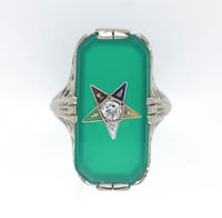 14k Gold Filigree Genuine Natural Green Onyx / Chrysoprase Diamond Ring (#J6213)