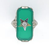 14k Gold Filigree Genuine Natural Green Onyx / Chrysoprase Diamond Ring (#J6213)