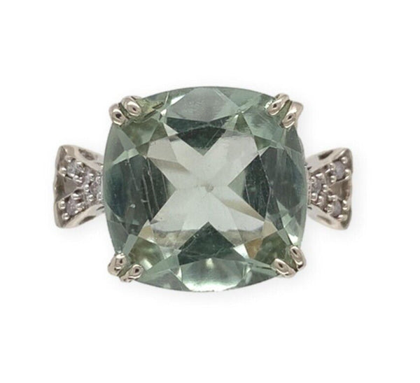 14k White Gold Genuine Natural Prasiolite Green Amethyst Ring Size 7.25 (#J7087)