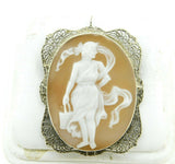 Art Deco 14k Gold Filigree Full Figure Genuine Natural Shell Cameo Pin (#J4359)